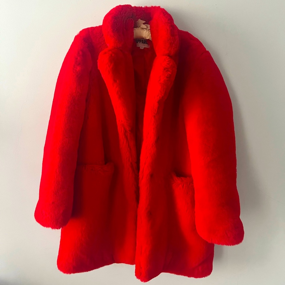 Apparis Red Faux Fur Coat